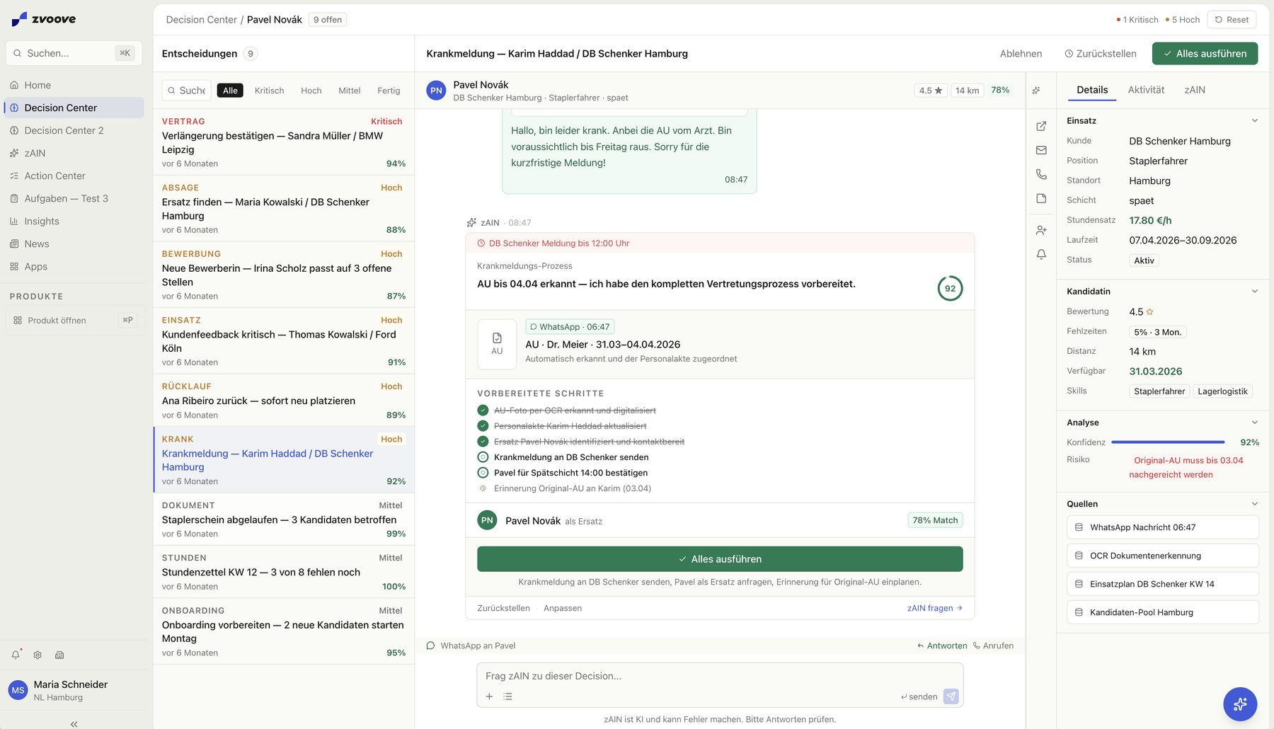Prototyp: vorbereiteter Vertretungsprozess mit Human-in-the-Loop-Freigabe